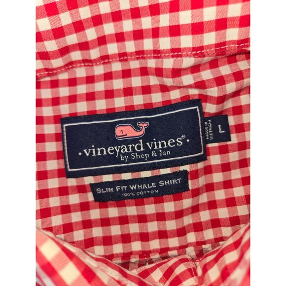 Vineyard Vines Mens Slim Fit Whale Red Check Shirt Large Cotton - Picture 4 of 6